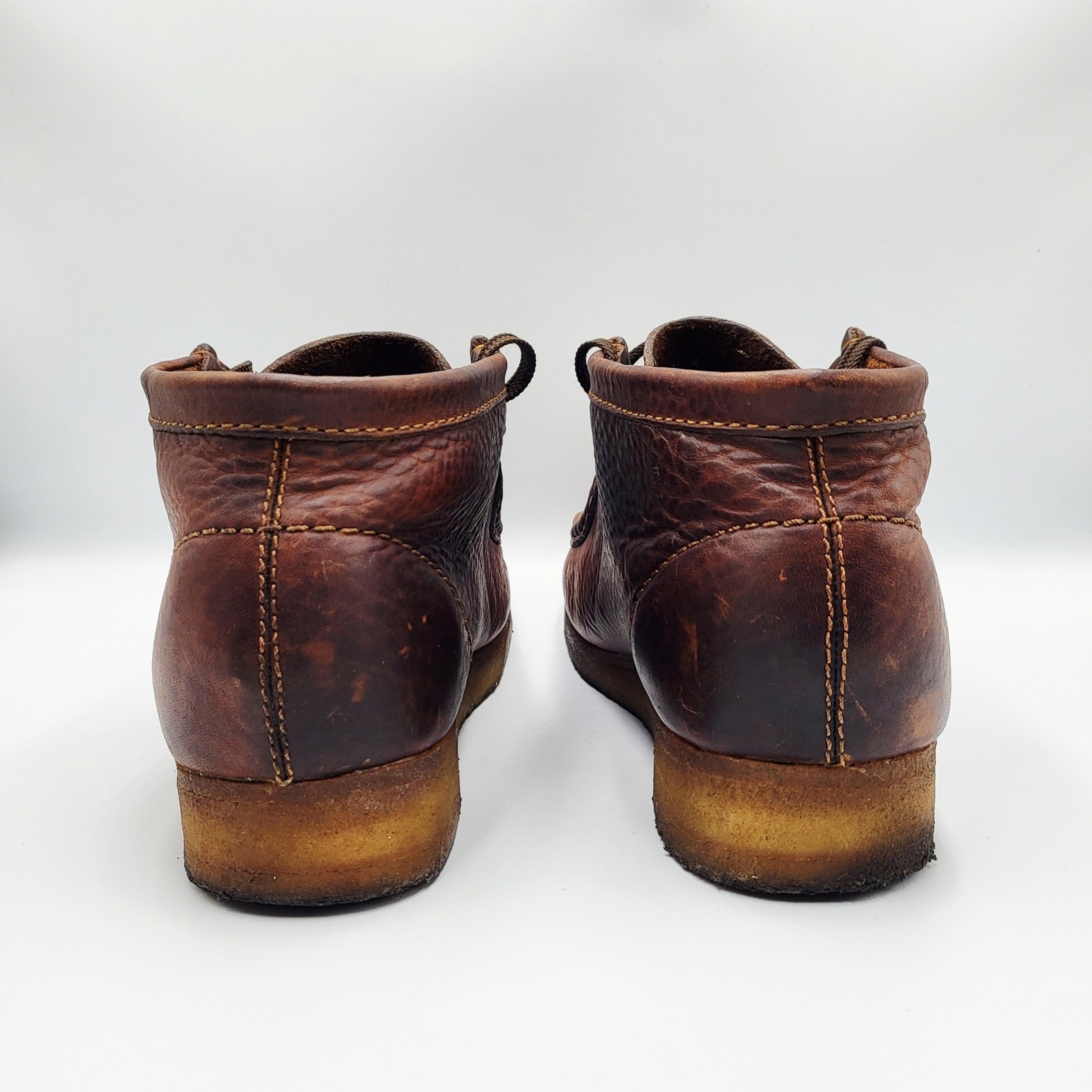 Clarks Wallabees Brown Oiled Leather Worn In Comfort Moccasin Boots Men's 9