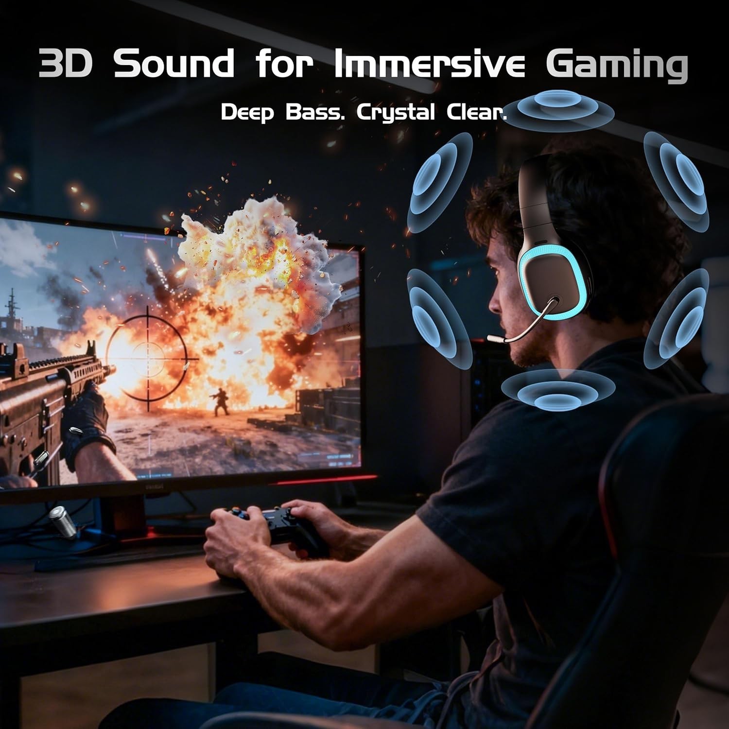Comfortable Over-Ear Gaming Headset for PS5 & Multi-Platform - 2.4GHz Wireless