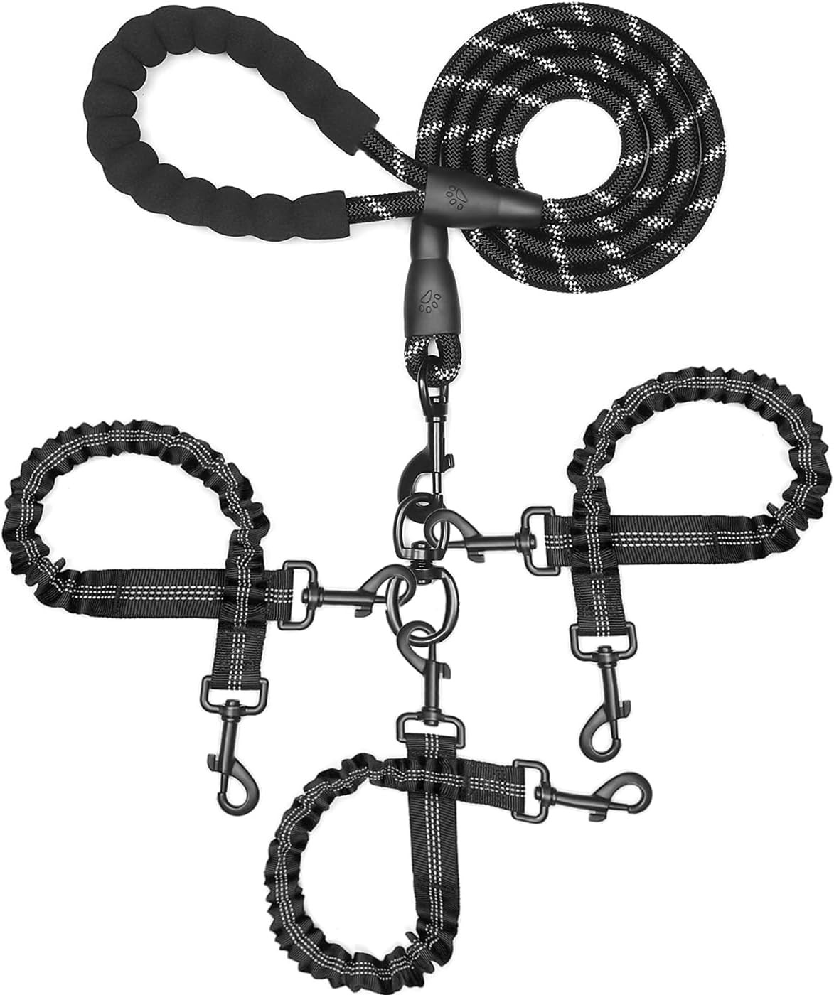 3 Dog Leash No Tangle, Heavy Duty Multiple Dog Lead Shock Absorbing Bungee with