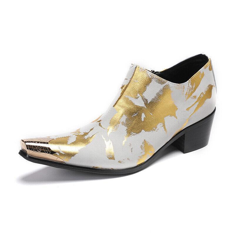 Mens Elegant Side Zip Metal Pointed Toe Evening Party Club Leather Shoes