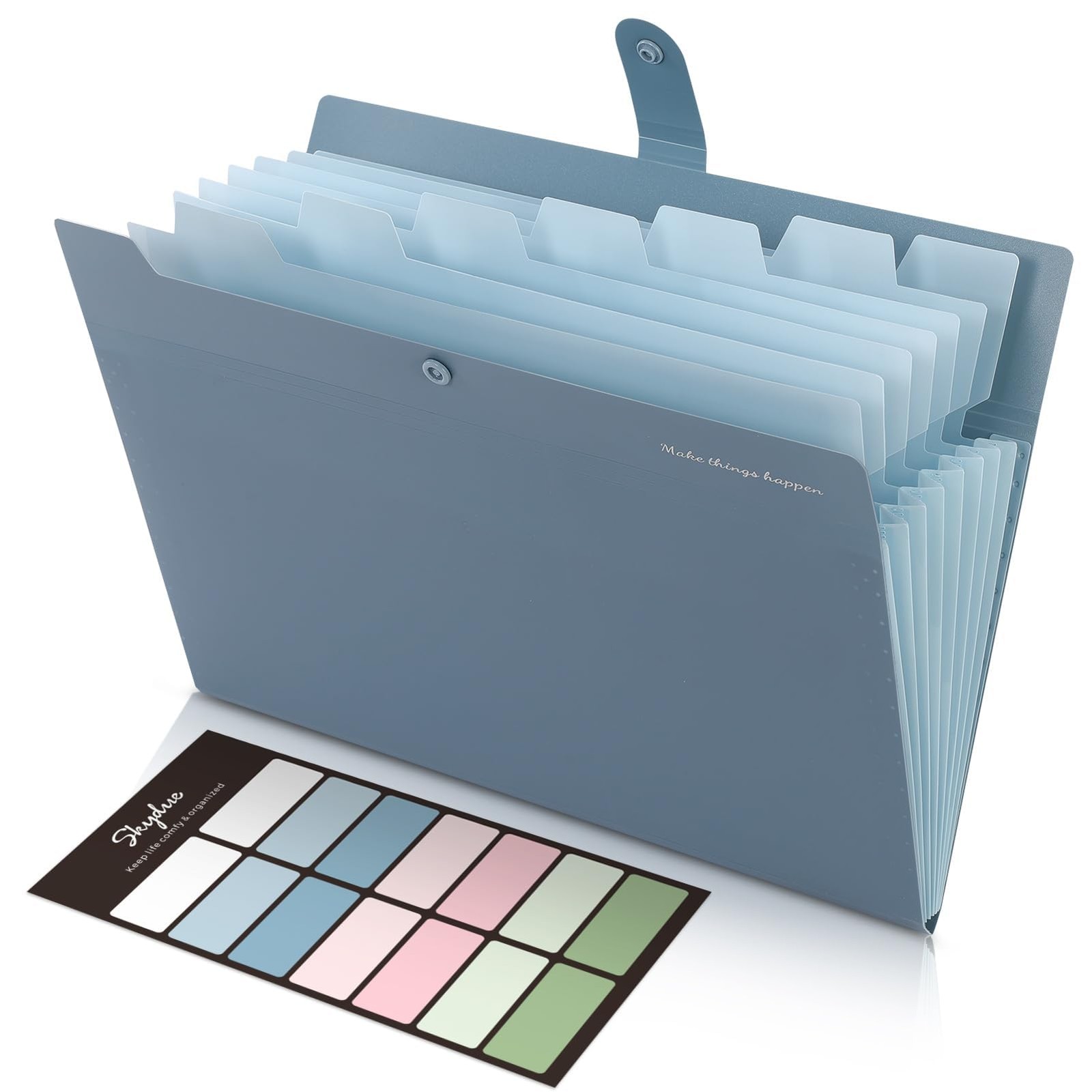 SKYDUE Expanding File Organizer with 8 Pockets, Accordion 12.8*9.8, Haze Blue