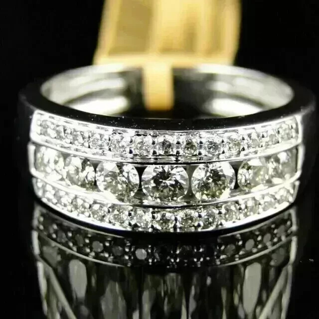 3TCW Round Cut Real Moissanite Men's Promise Band Ring in 14K White Gold Plated