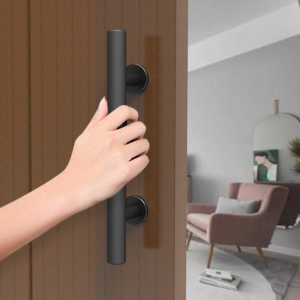 Sliding Barn Door Handle Pull and Flush Hardware Set Flat Back-Plate Matte Black