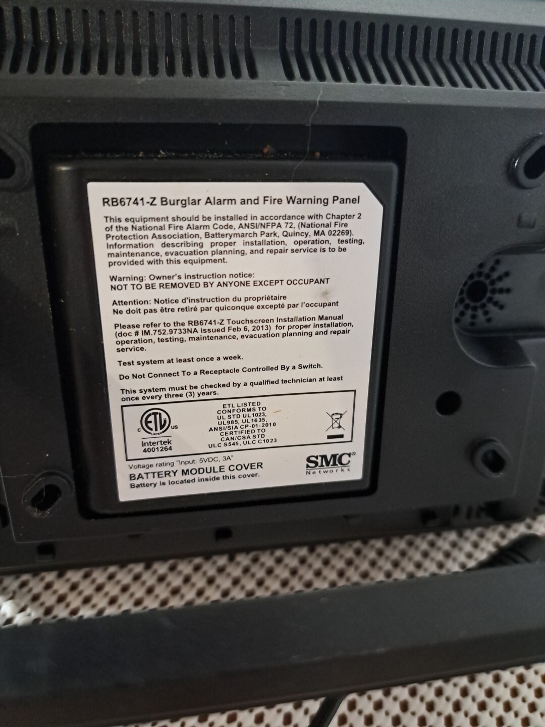 SMC Networks RB6741-Z Touchscreen Security System, With Guide & Disk, Untested