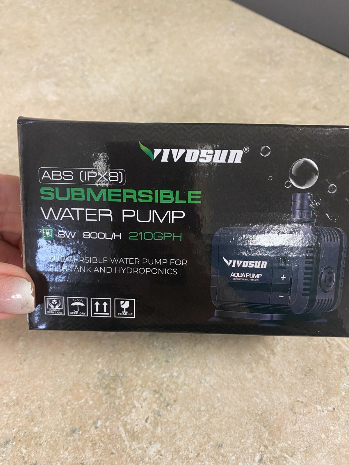 NEW VIVOSUN 210GPH Submersible Pump(800L/H, 8W) Ultra Quiet Water Pump NEW