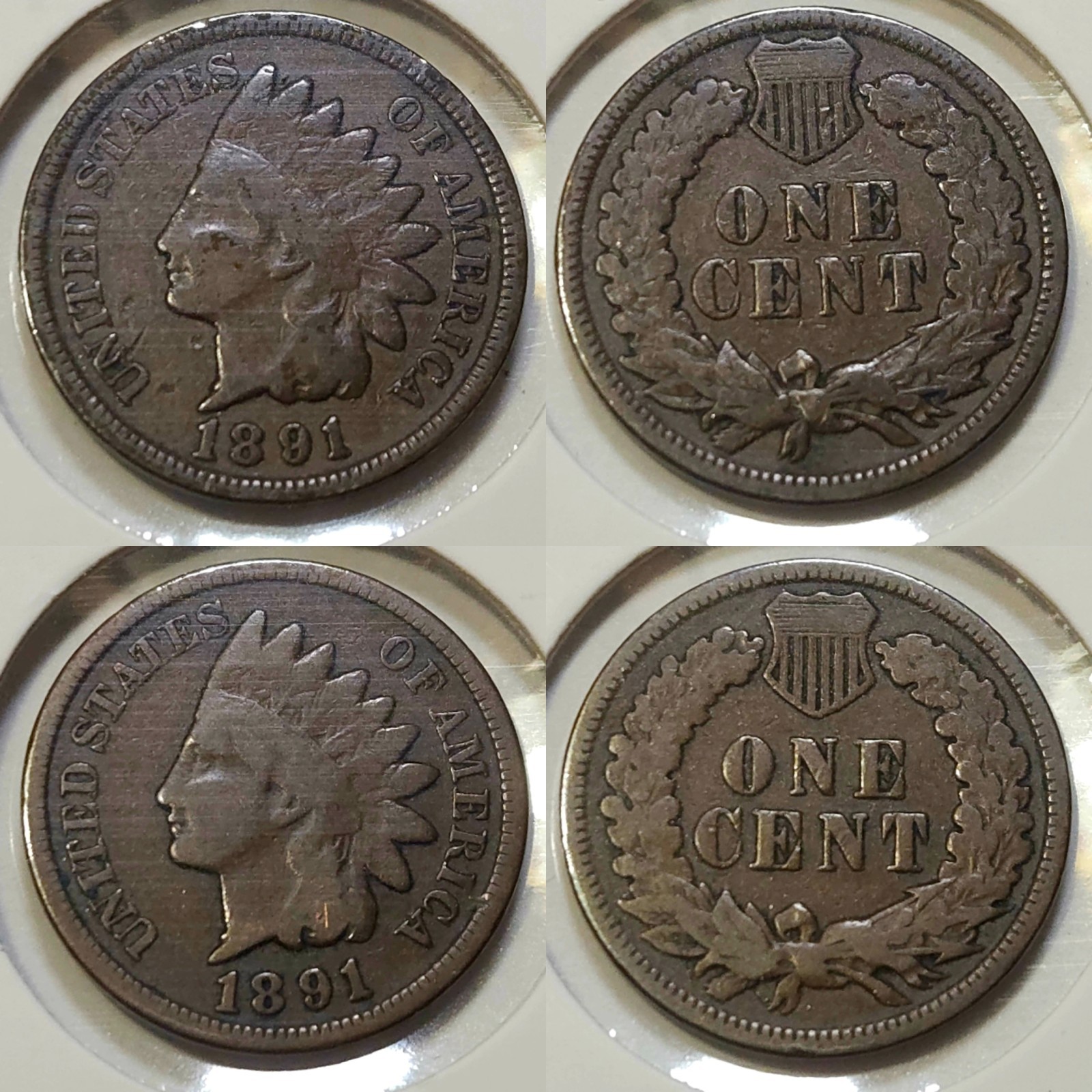 Lot of (2) 1891 Indian Head Cents - VG
