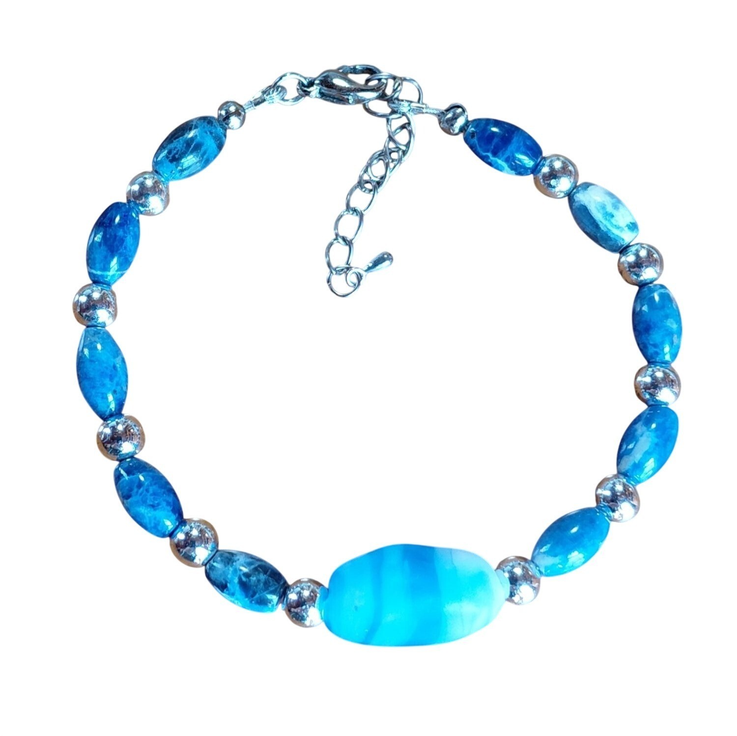 Sodalite beaded bracelet artistic glass focal blue white