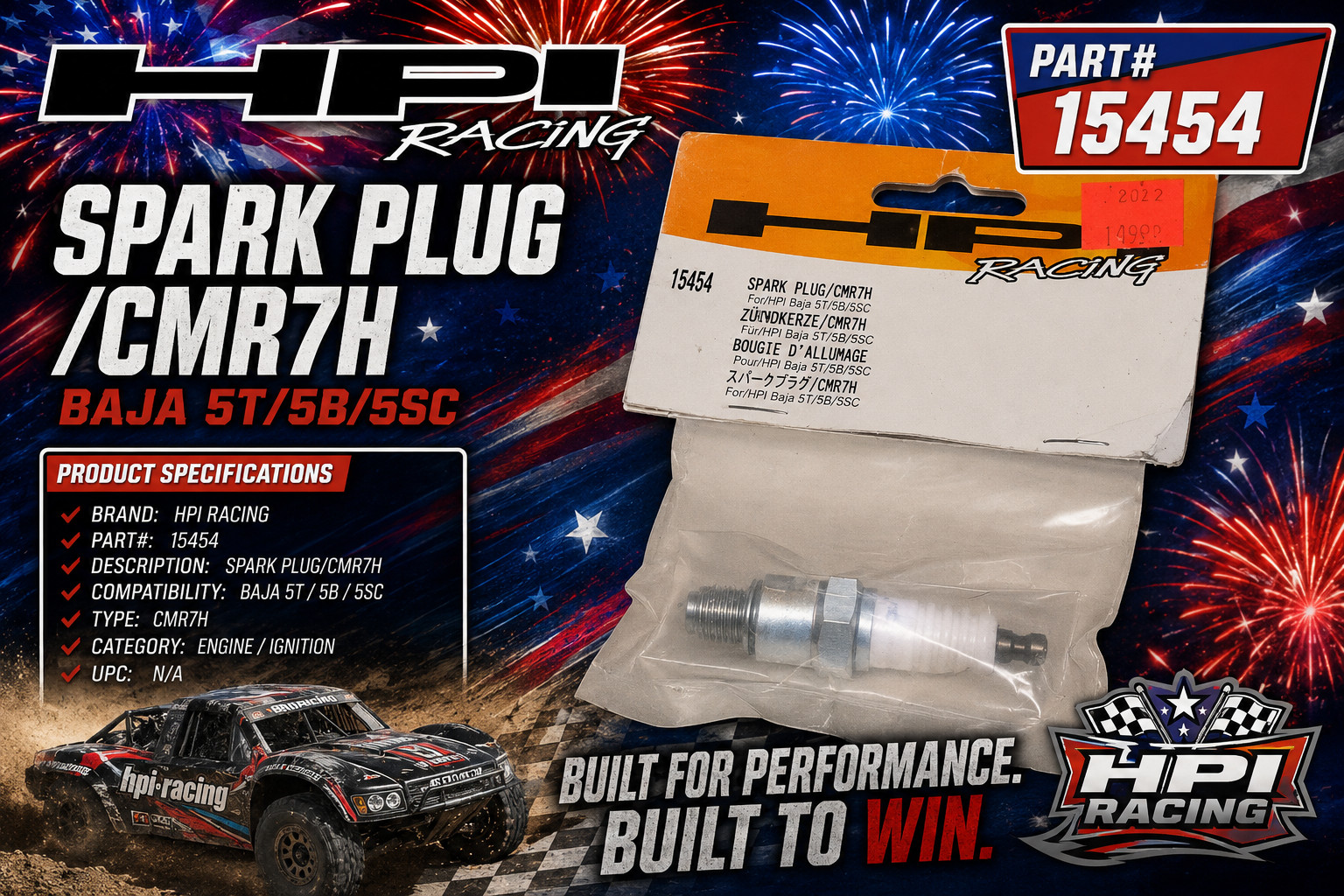 HPI Racing 15454 CMR7H Spark Plug Genuine OEM for Baja 5B 5T 5SC Gas RC Engine