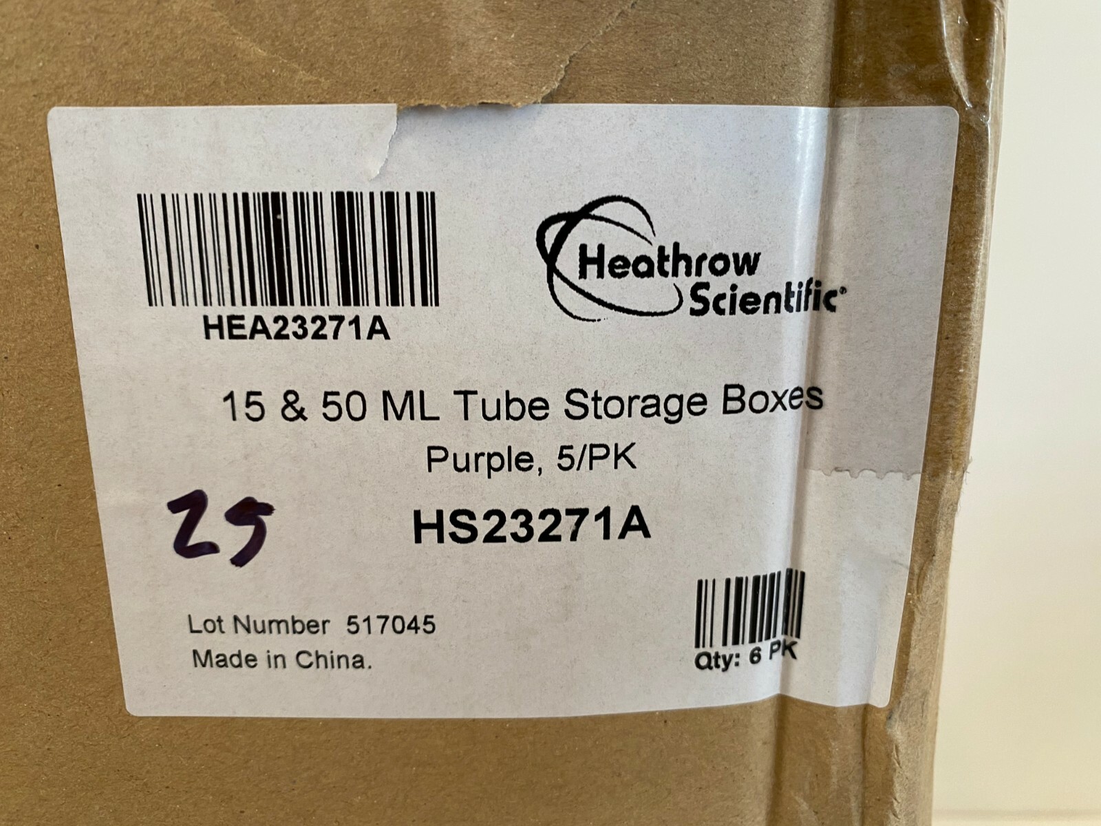 HEATHROW SCIENTIFIC HS23271A Box 15 And 50mL Purple 25 Packs