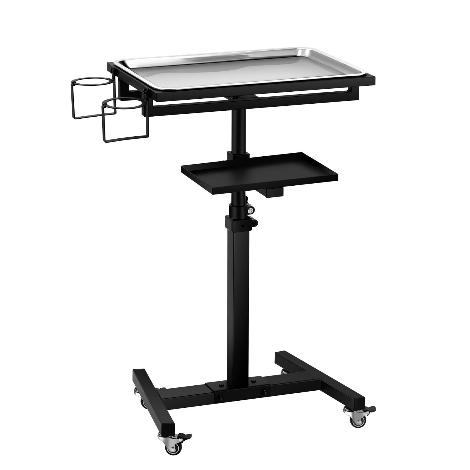 Stainless Steel Tattoo Tray with Wheels | Adjustable Height Rolling Salon Trolle
