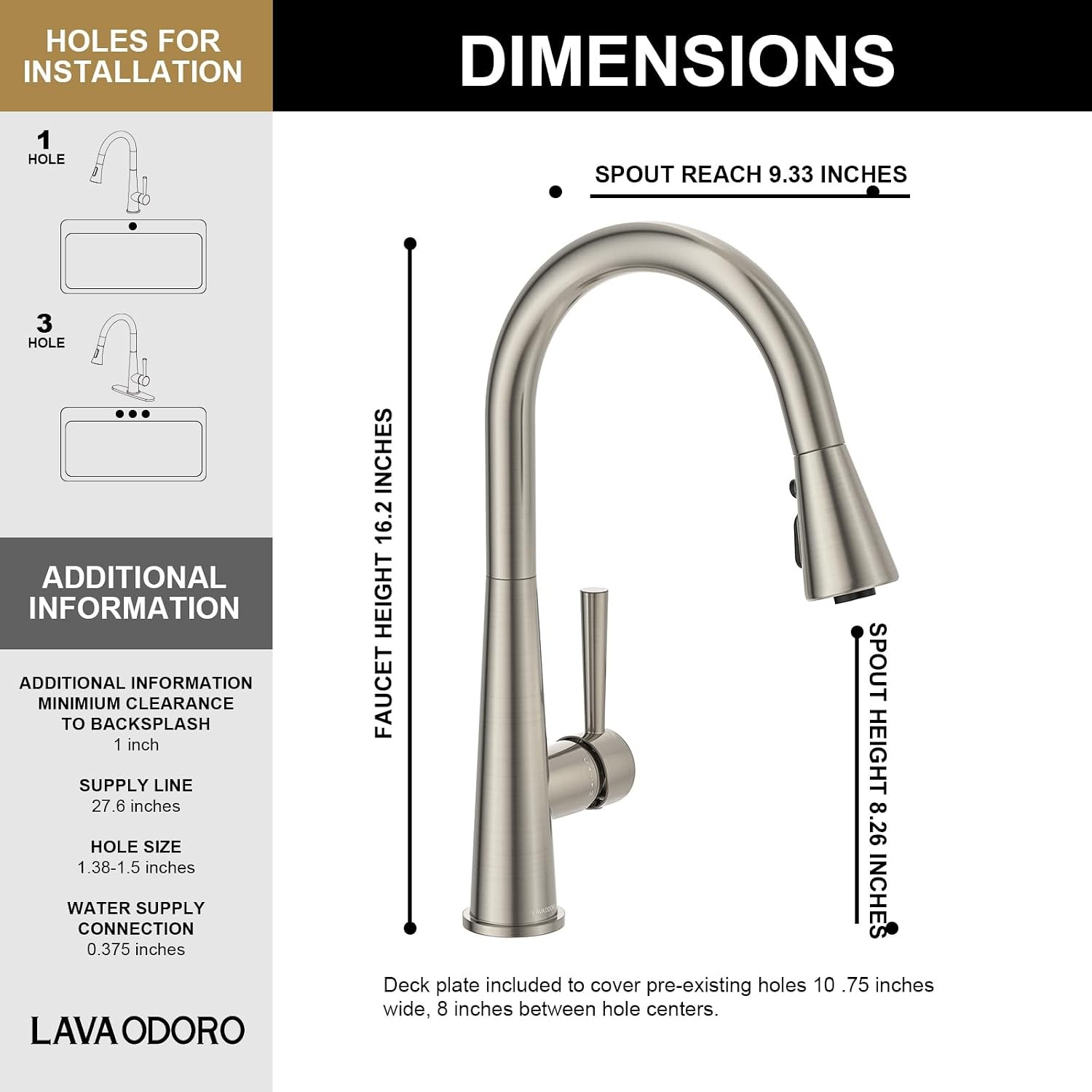 Montelux Brushed Nickel Kitchen Faucet with Pull Down Sprayer, Single Handle