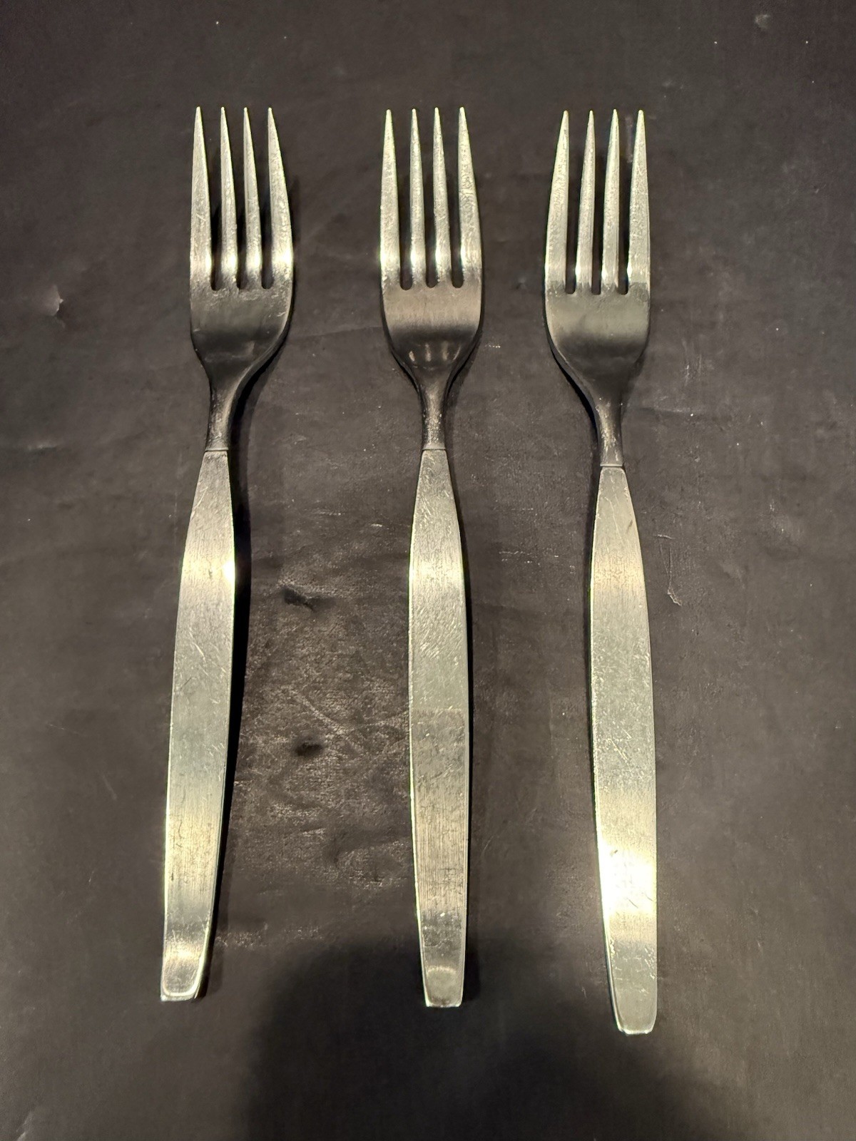 Lot of THREE - 7.25" Dinner Forks - FROSTFIRE - Oneida Community Stainless