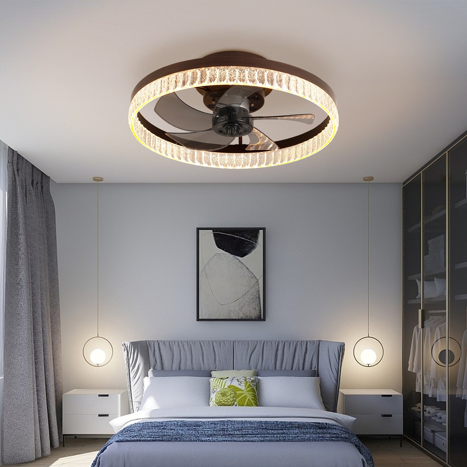 20" Modern Brown 5-Blade Smart LED Ceiling Fan
