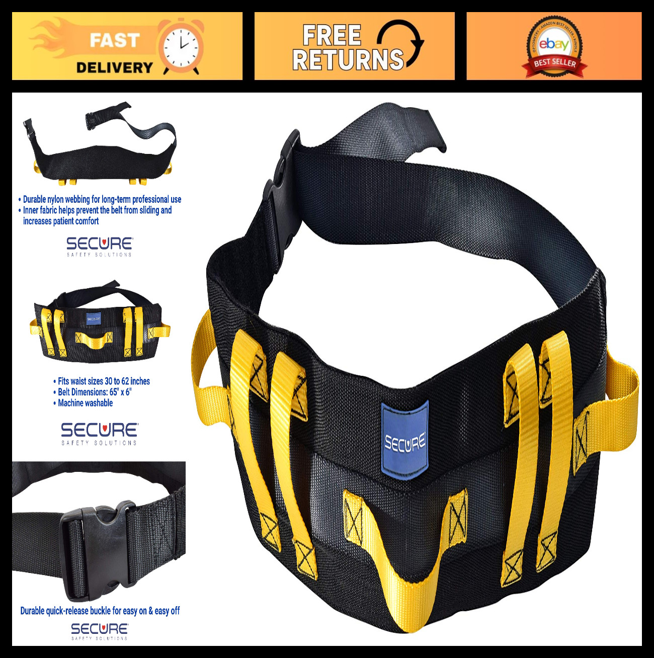 XL Gait Belt with 7 Handles & Clip Buckle | Bariatric Transfer Aid for Seniors,