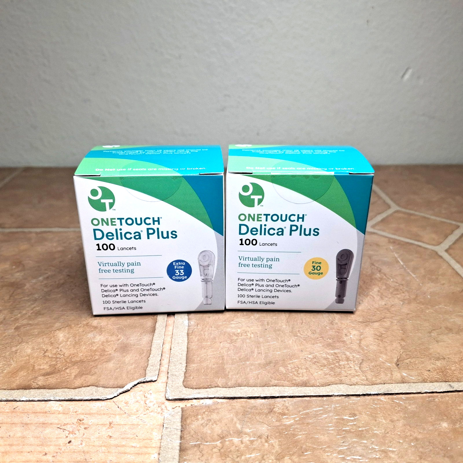 Lot of 2 OneTouch Delica Plus Lancets Box of 100 Extra Fine 33 Gauge 200 Tot NIB