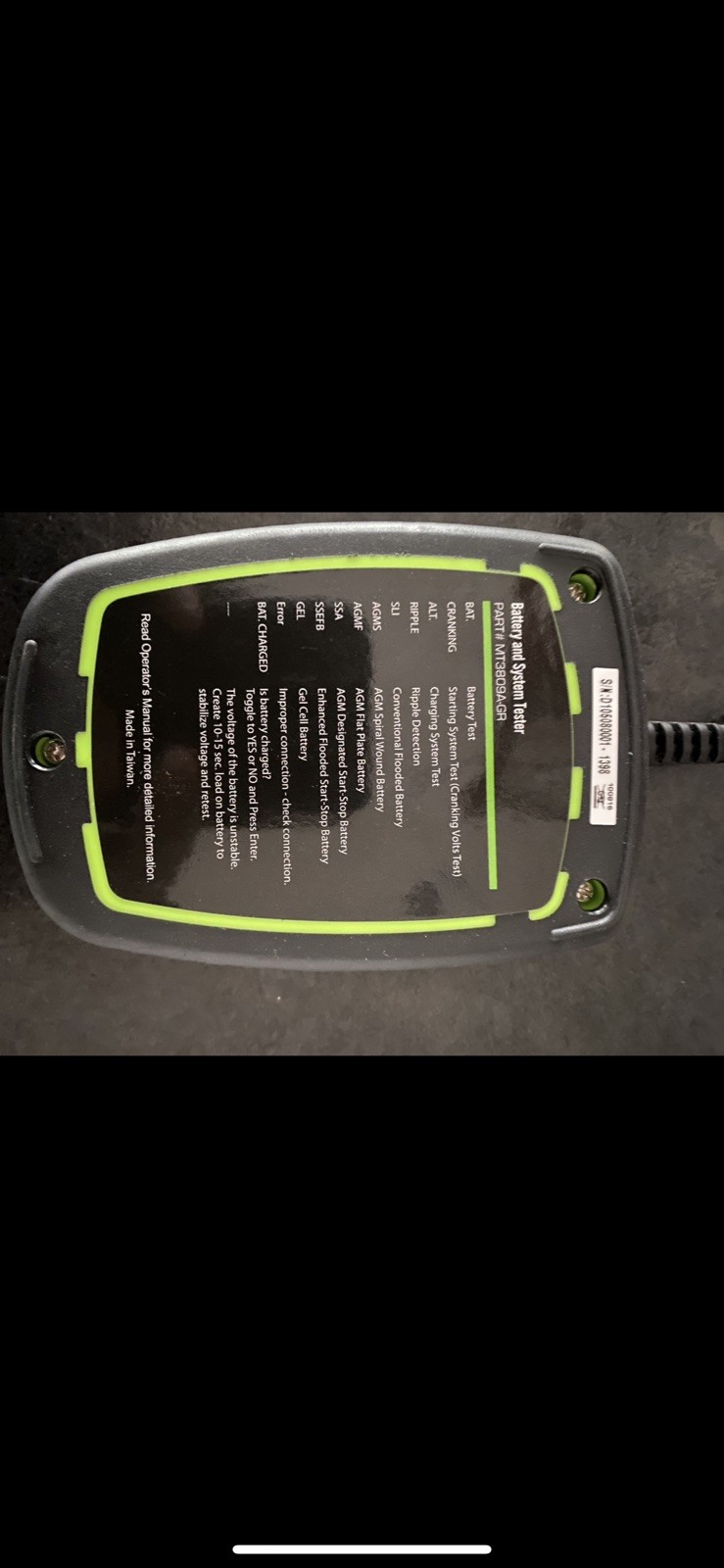 MAC TOOLS BATTERY & CHARGING SYSTEM TESTER.