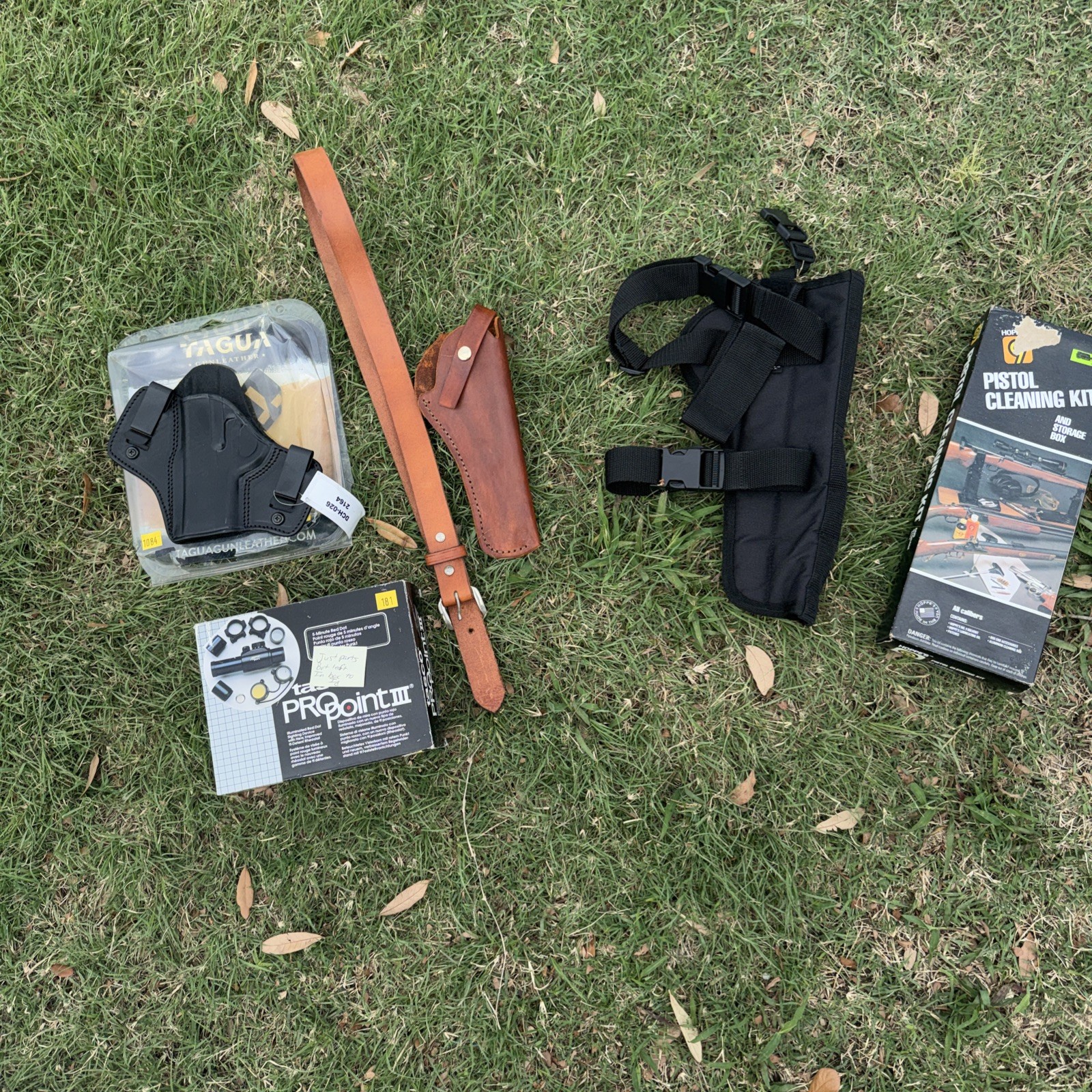 Lot Of Accessories Pistol Cleaning Kit, Parts To A Propoint, Tagua Holster, Ect