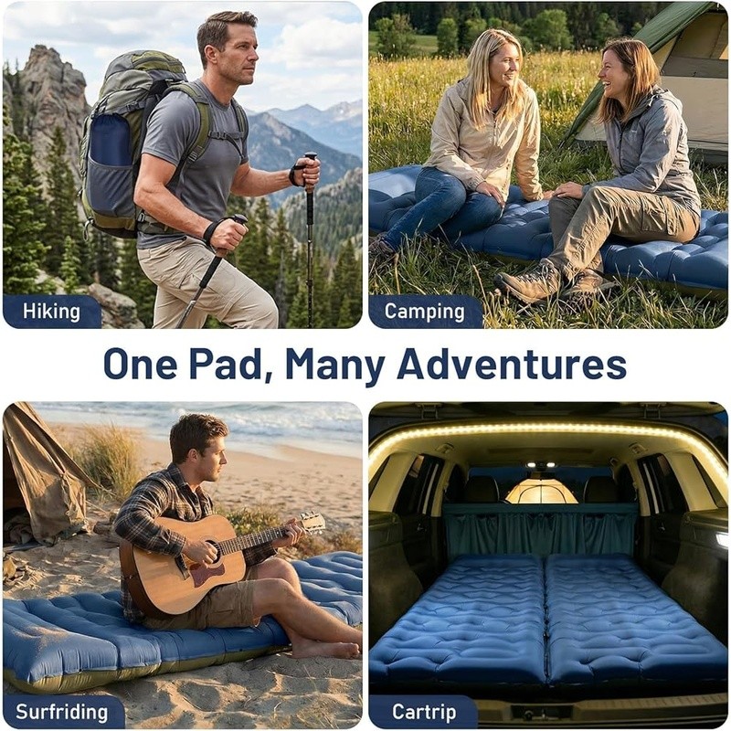Extra Thick Camping Sleeping Pad W/ Built-In Pump Portable Modular Design New