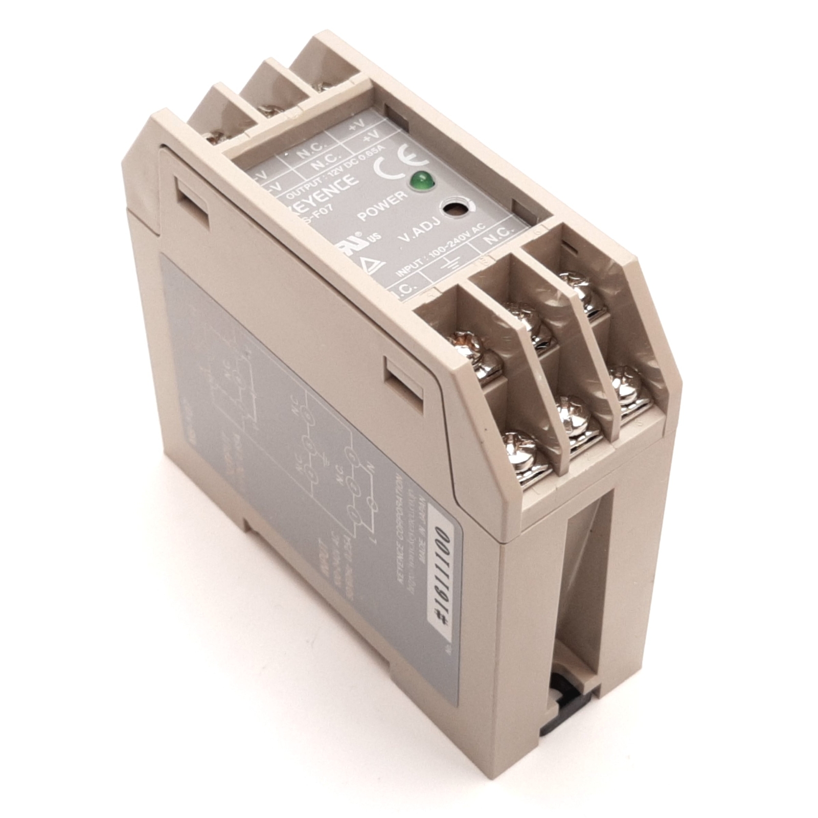Keyence MS-F07 Power Supply, Input: 100-240VAC 0.25A, Output: 12VDC 0.65A