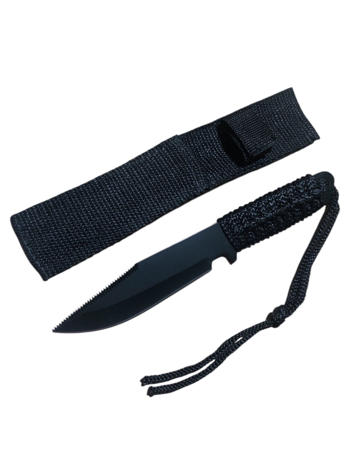 Black Paracord Steel Camping Hunting Fishing Survival Knife w/Sheath 7.5"