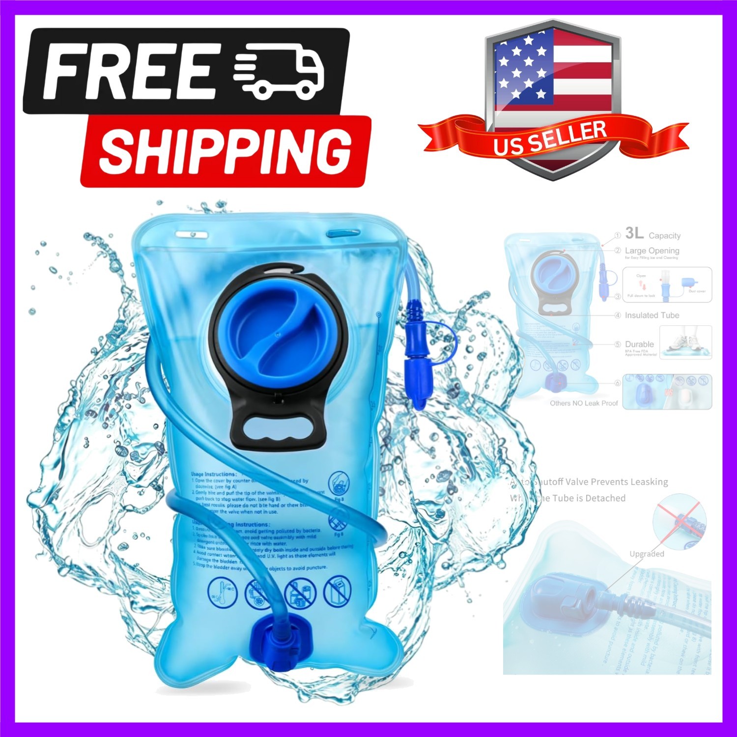 100OZ Hydration Bladder - Upgraded Leak Proof Reservoir with Quick Release Tube