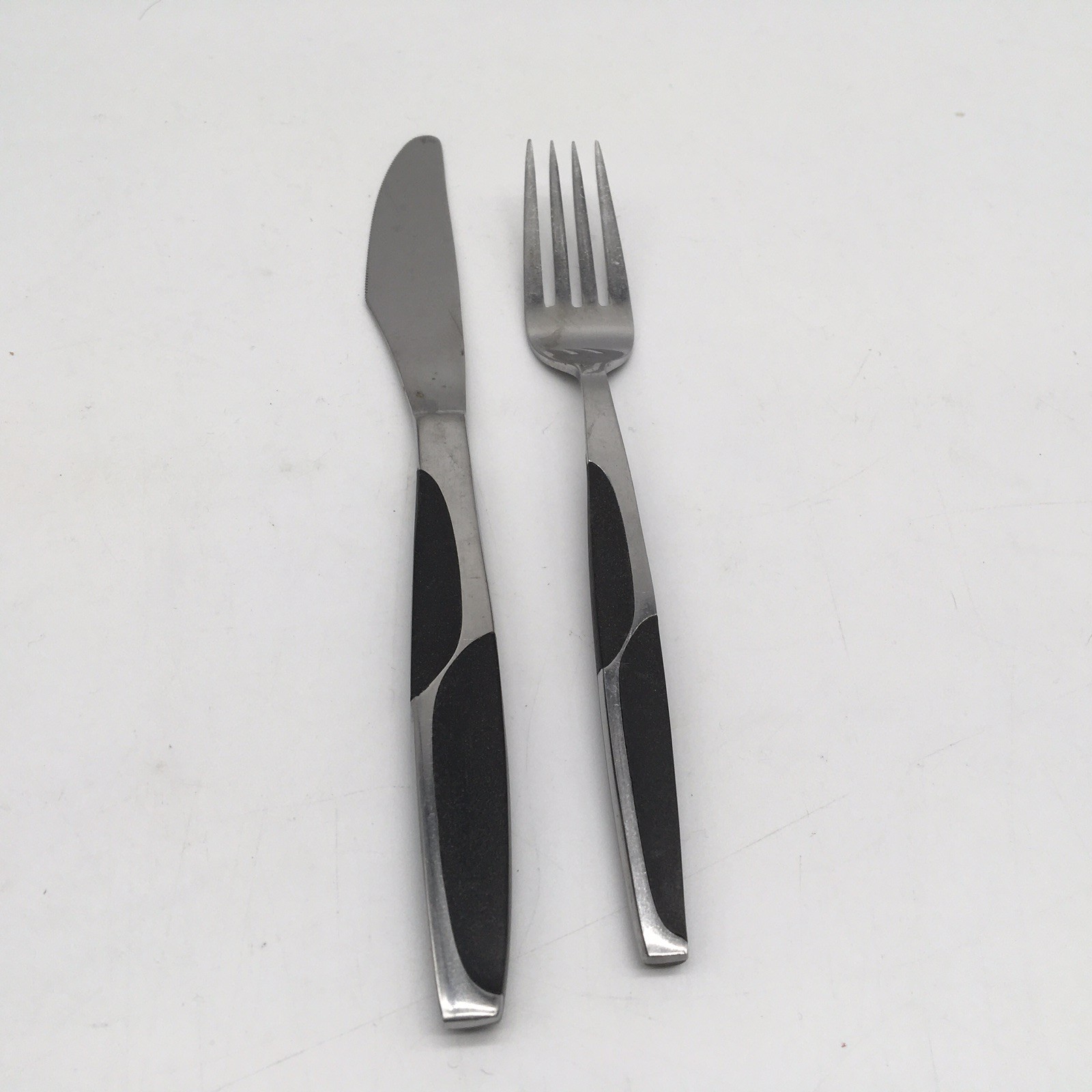 2 Pc Vtg MCM Vtg Flatware Japan Black Half Circle Inlay SS Handles MCM Modernist