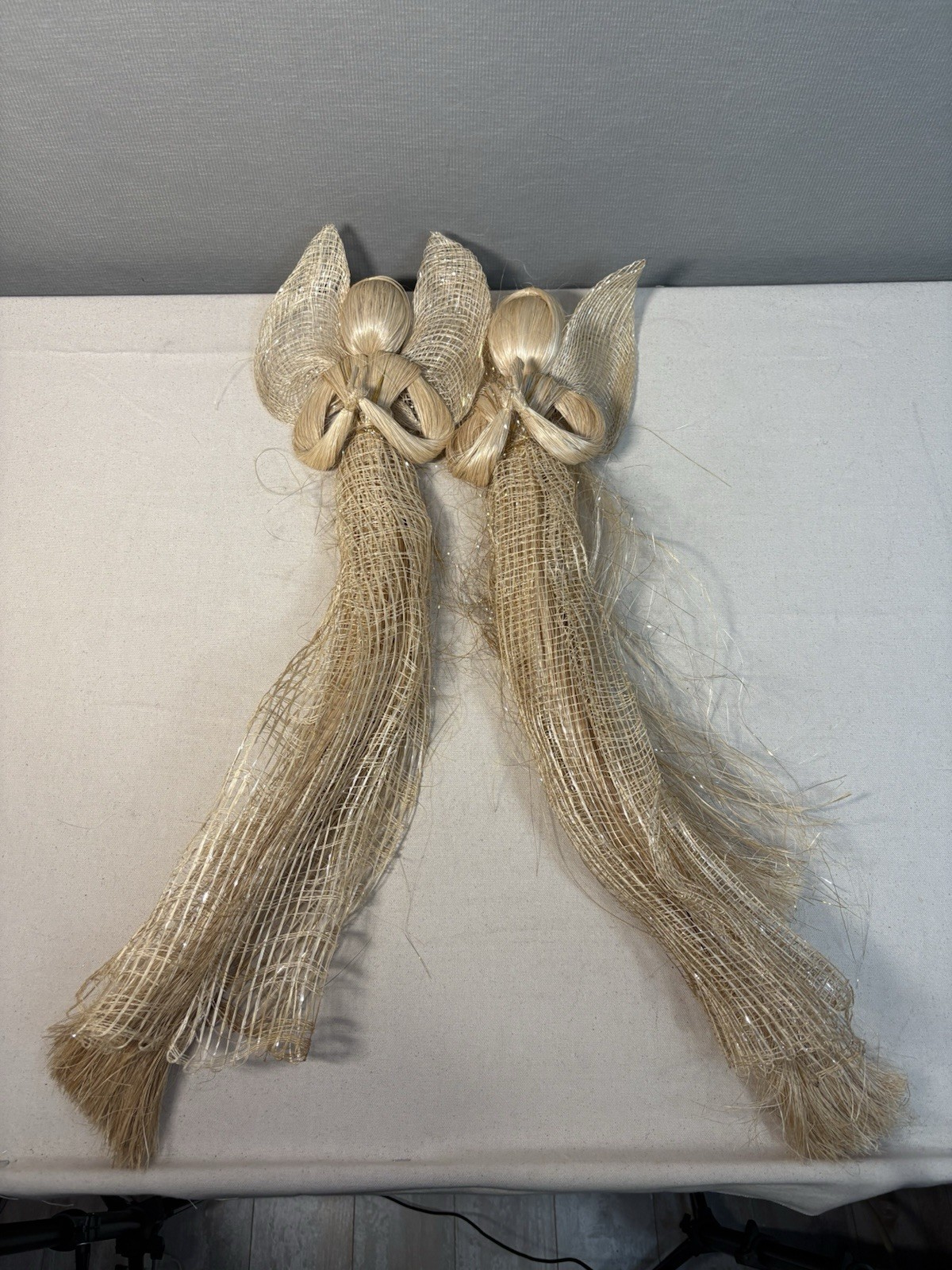 2 Large 27" Natural Raffia and Straw Angels w/Tinsel