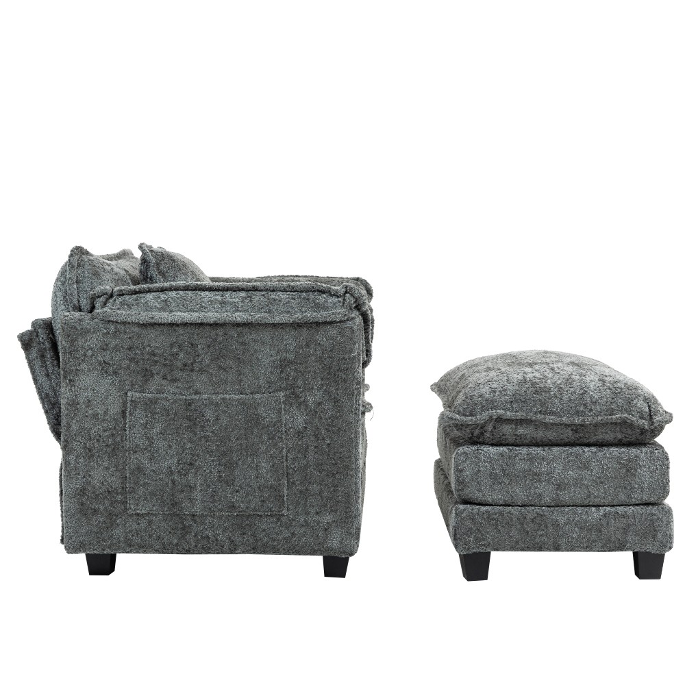 Oversized Boucle Sofa Bed – Portable Ottoman, Wider Seat,Deep Cushions,DARK GREY