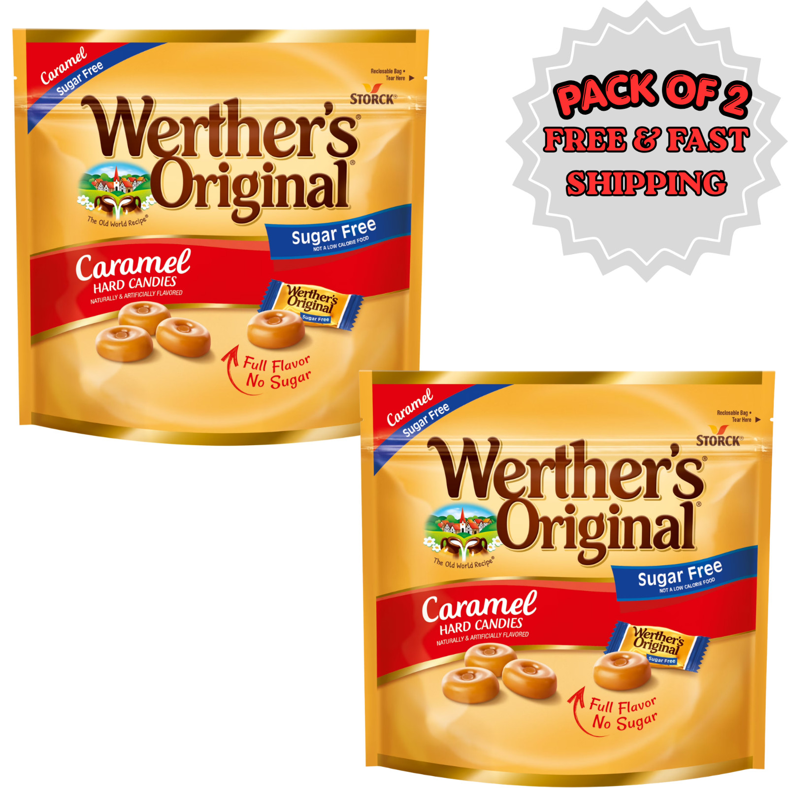 Werther's Original Hard Sugar Free Caramel Candy, 7.7 oz PACK OF 2