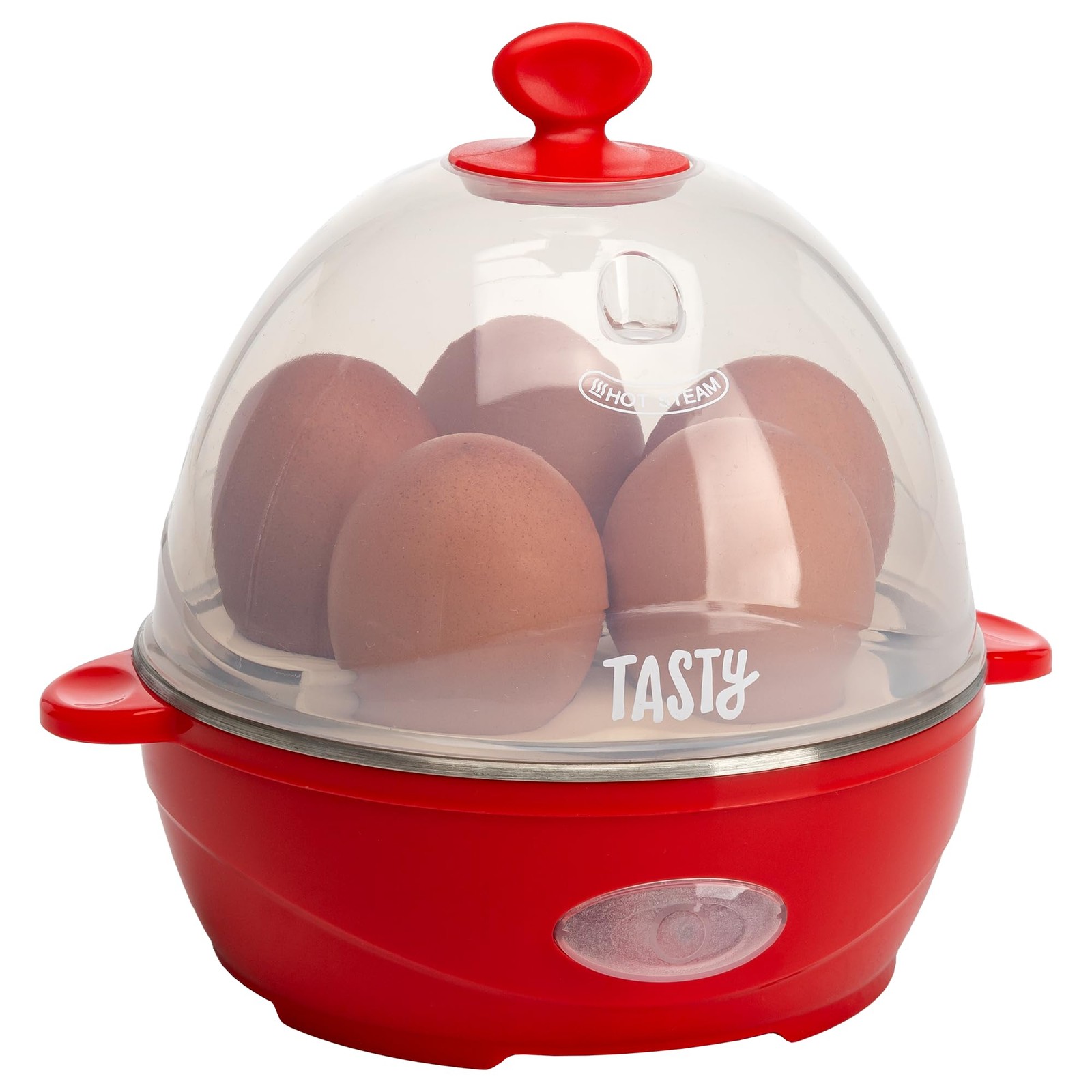 Tasty Mini Rapid Egg Cooker, 5-Egg Capacity for Perfect Hard 5 Eggs, Red