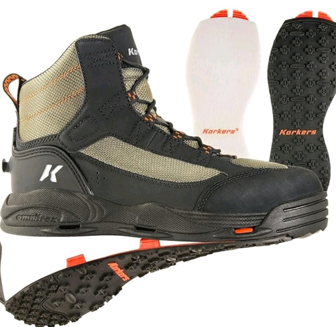 Korkers Men's Greenback Wading Boots W/ Felt & Kling-On Omnitrax Soles NIB Sz 9