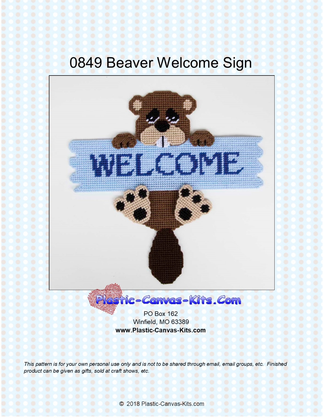 Beaver Welcome Sign- Plastic Canvas Pattern or Kit