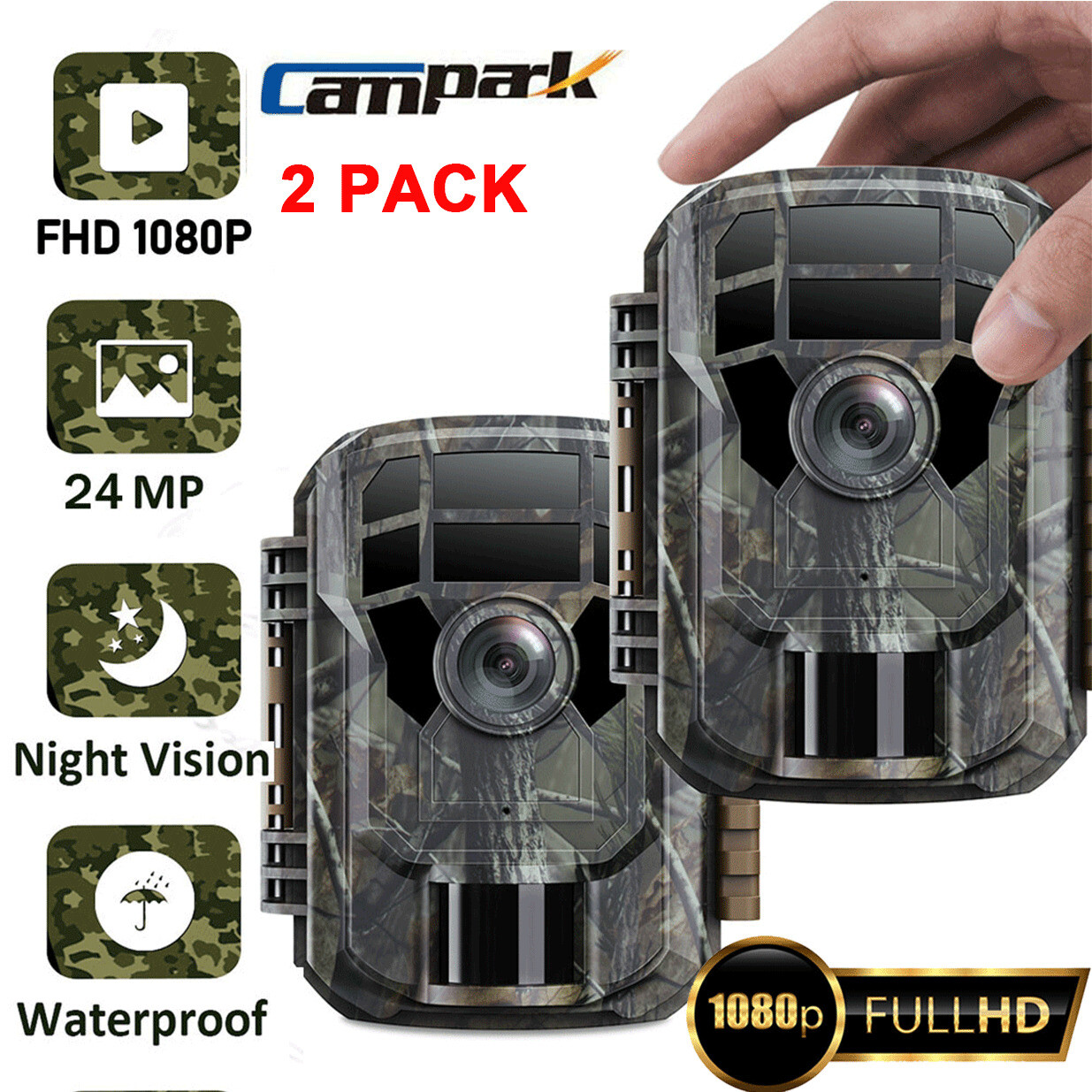 2Pack Mini Trail Camera 24MP 1080P Wildlife Scouting Hunting Cam Night Vision US