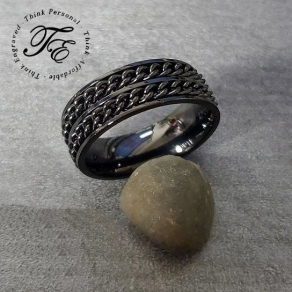 Men's Black Double Chain Spinner Promise Ring - Men's Anxiety Ring