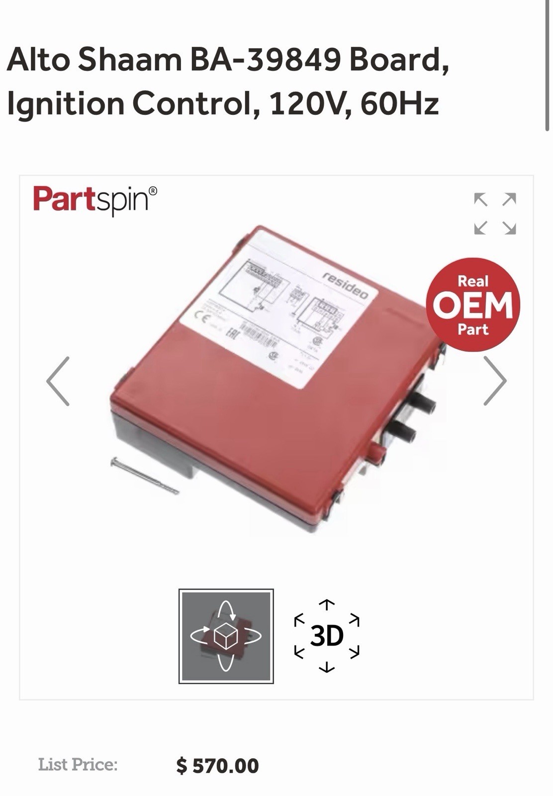 Alto Shaam BA-39849 Board, Ignition Control, 120V, 60Hz