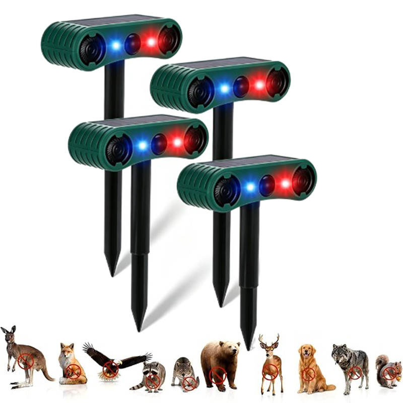 Solar Outdoor Motion Sensor Alarm 2*130db Ultrasonic Siren with 4 Modes Flashing
