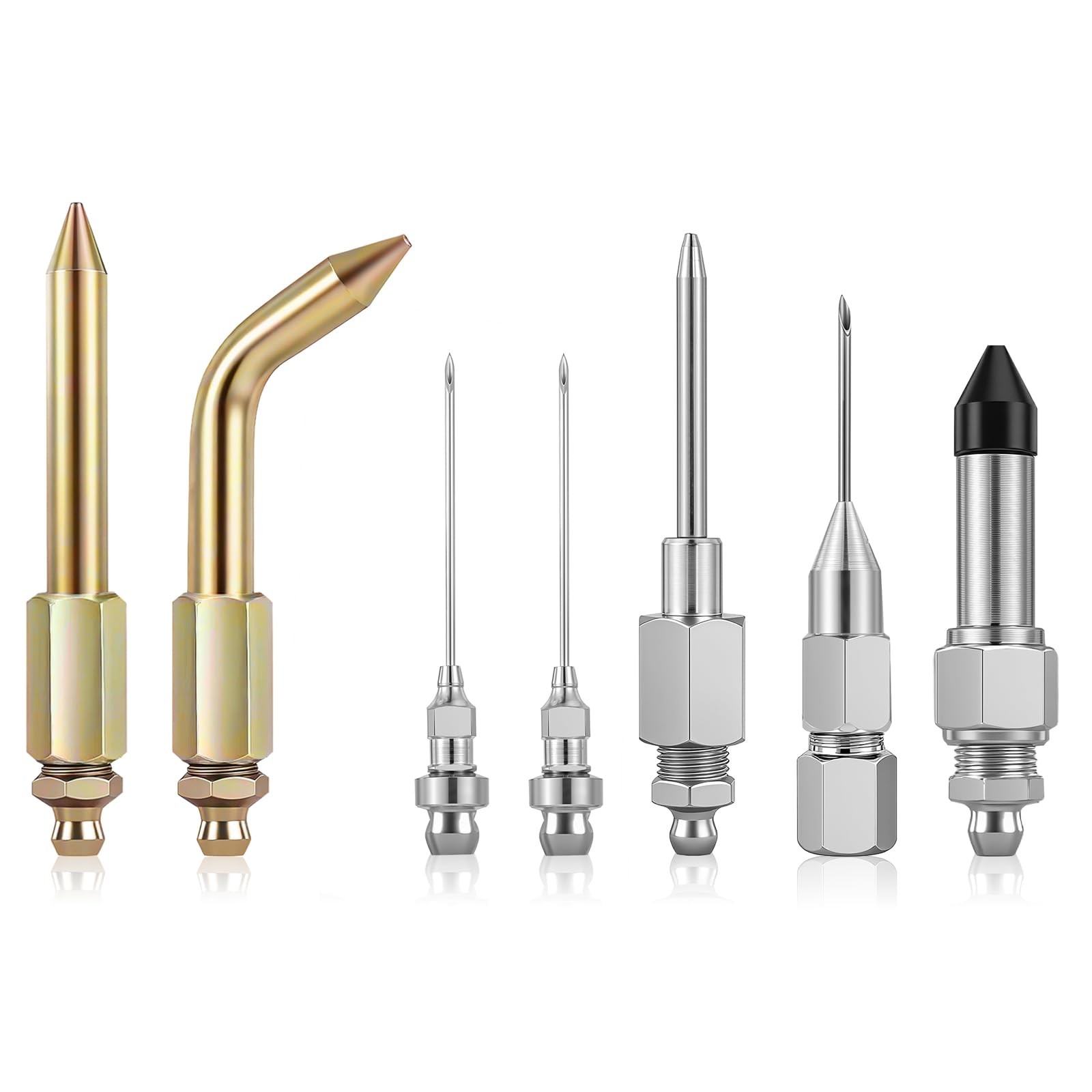 7PCS Grease Gun Needle Tips Accessories Kit Set Mini Dispenser Silver