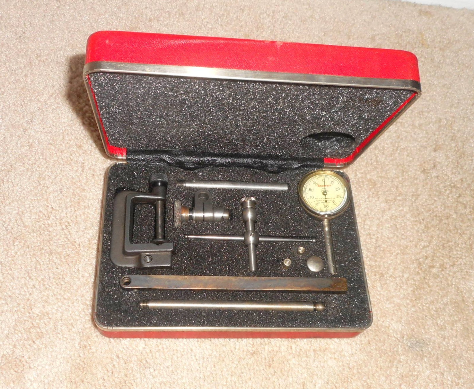 VINTAGE STARRETT NO. 196 UNIVERSAL DIAL TEST INDICATOR SET w/ BOX