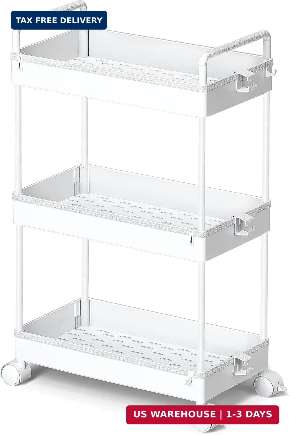 Ronlap 3 Tier Slim Rolling Storage Cart with Wheels Utility Organizer,White | Fo
