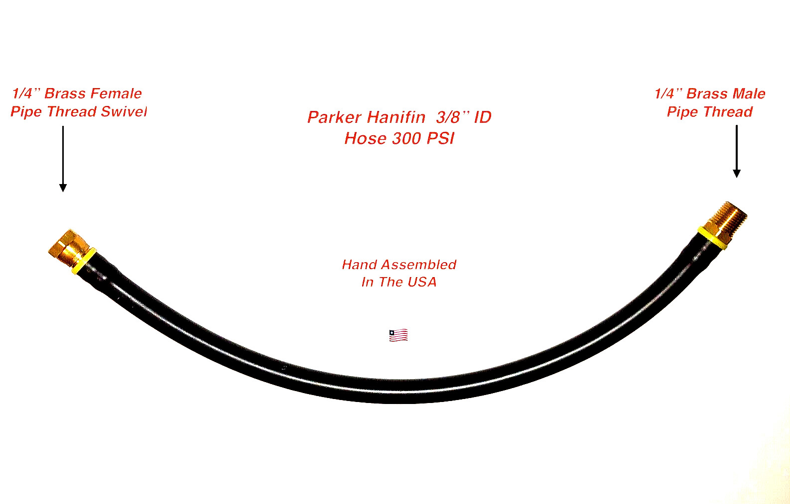 Parker 3/8" Air Whip Lead In Jumper Hose 300 PSI 1/4" Female Swivel x 1/4" MPT