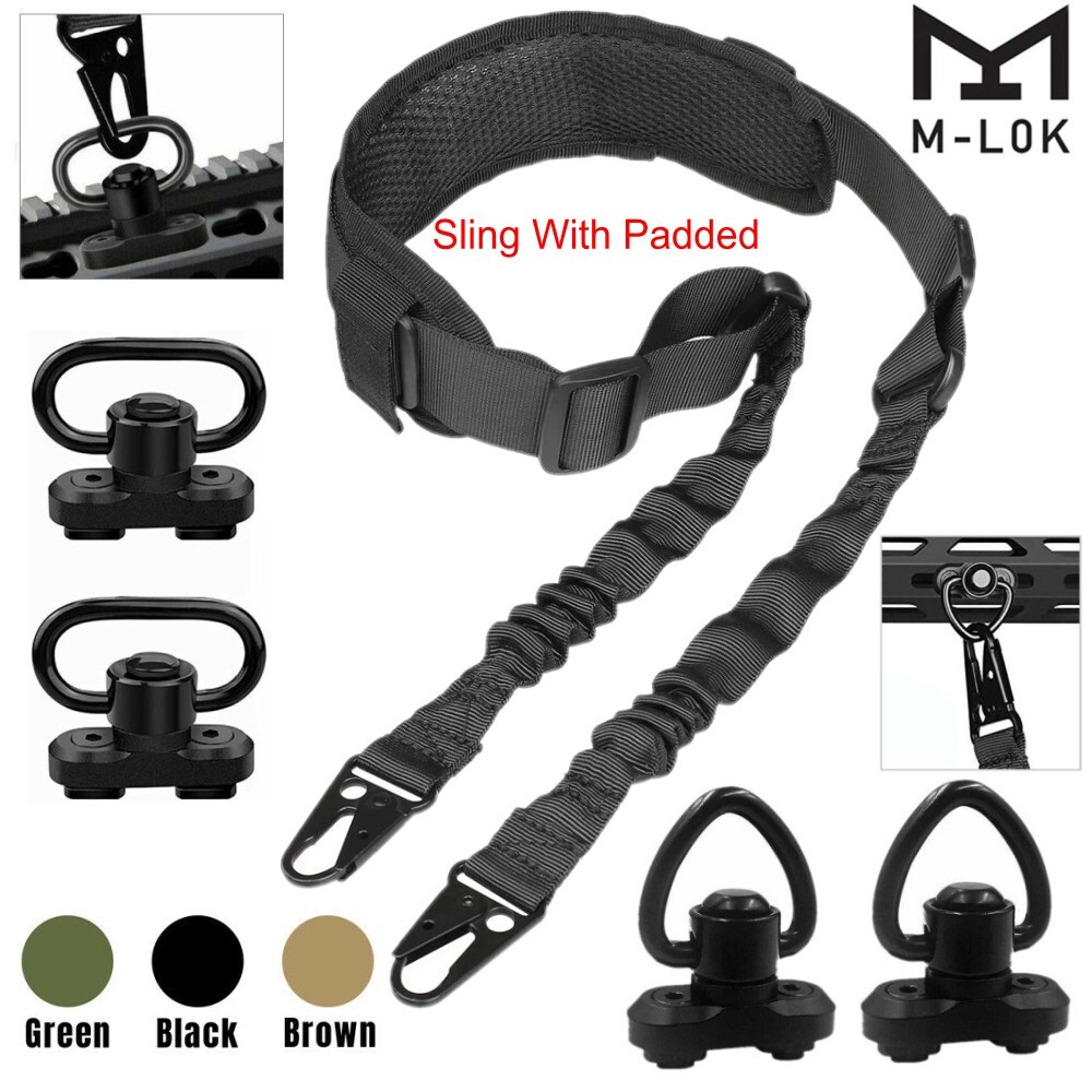 Tactical 2 Point Sling QD Swivel Rifle Adjustable Padded Gun Sling MLOK Swivel
