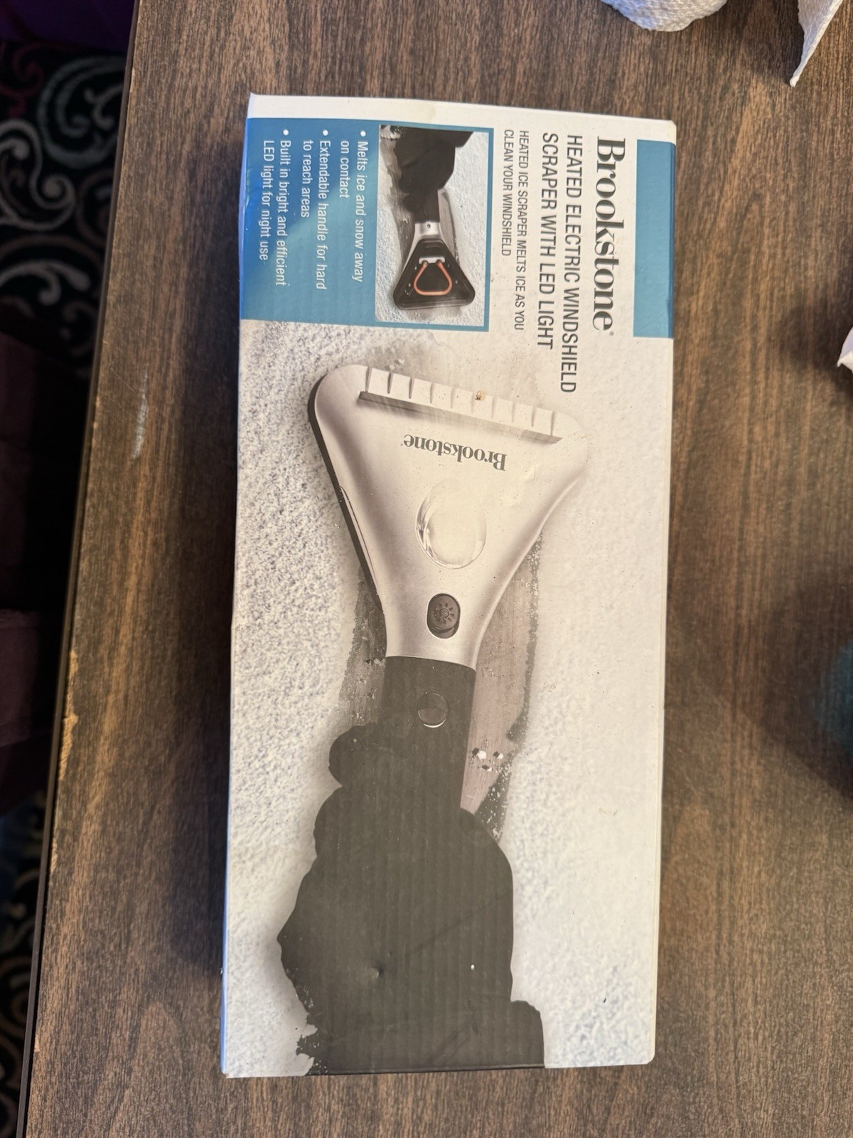 Brookstone Heated Electric Windshield Ice Scraper w/ LED Light – 12V Car Plug