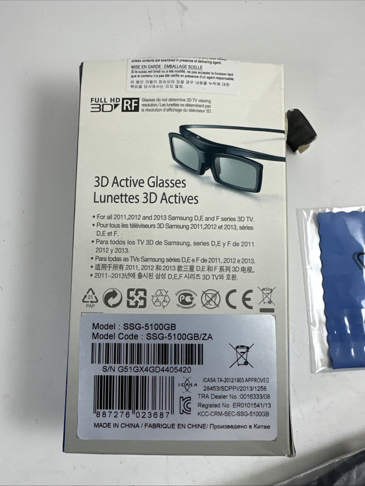 Samsung SSG-5100GB Active 3D Glasses Open Box Booklet Missing