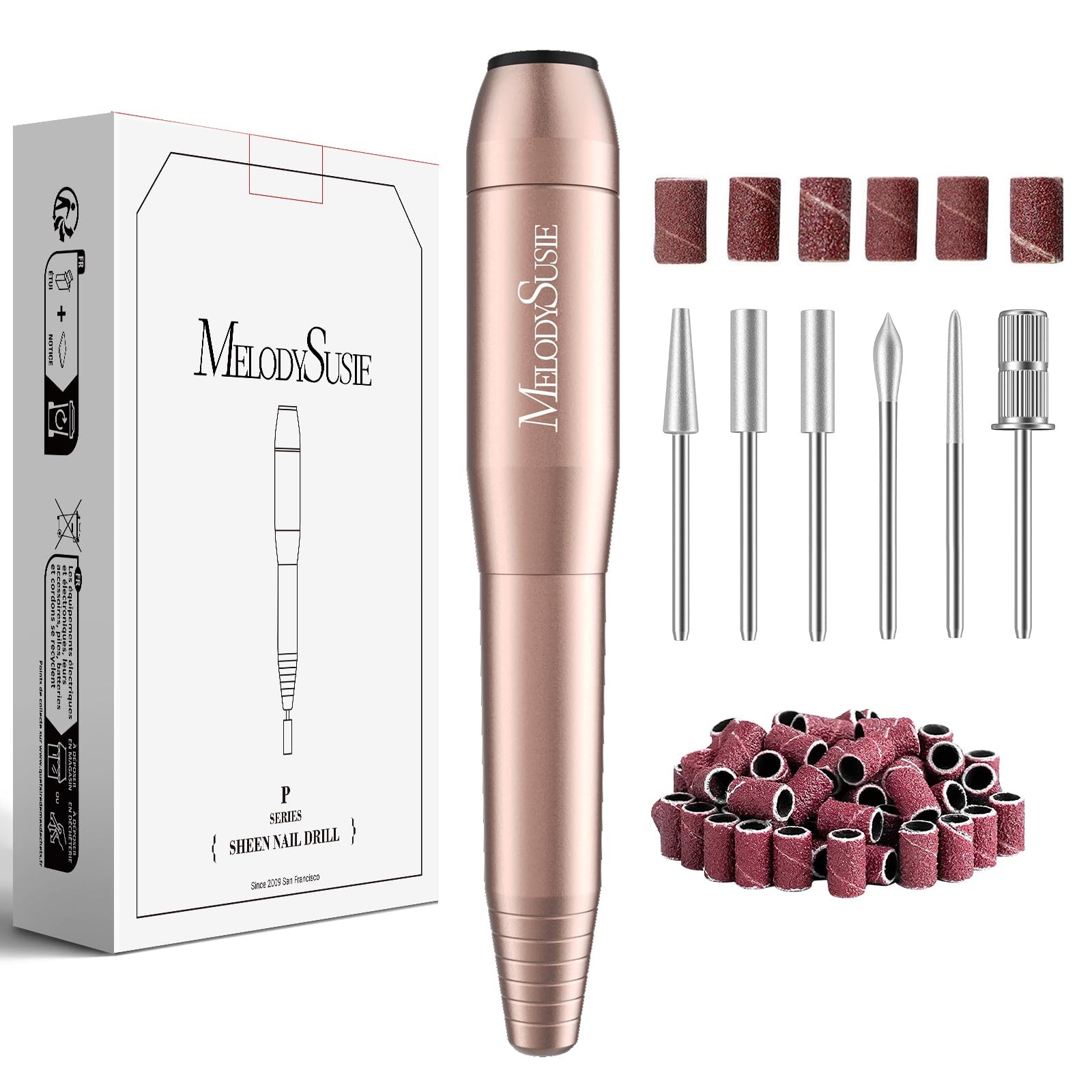 MelodySusie USB Nail Drill PC120I for Gentle Prep 65 Piece Set, A-gold