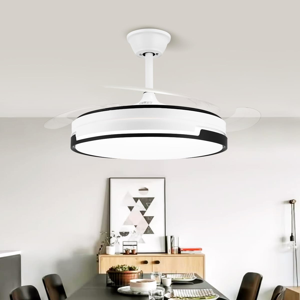42" Smart Retractable Ceiling Fan Light with 3-Color Light & Remote, App Control