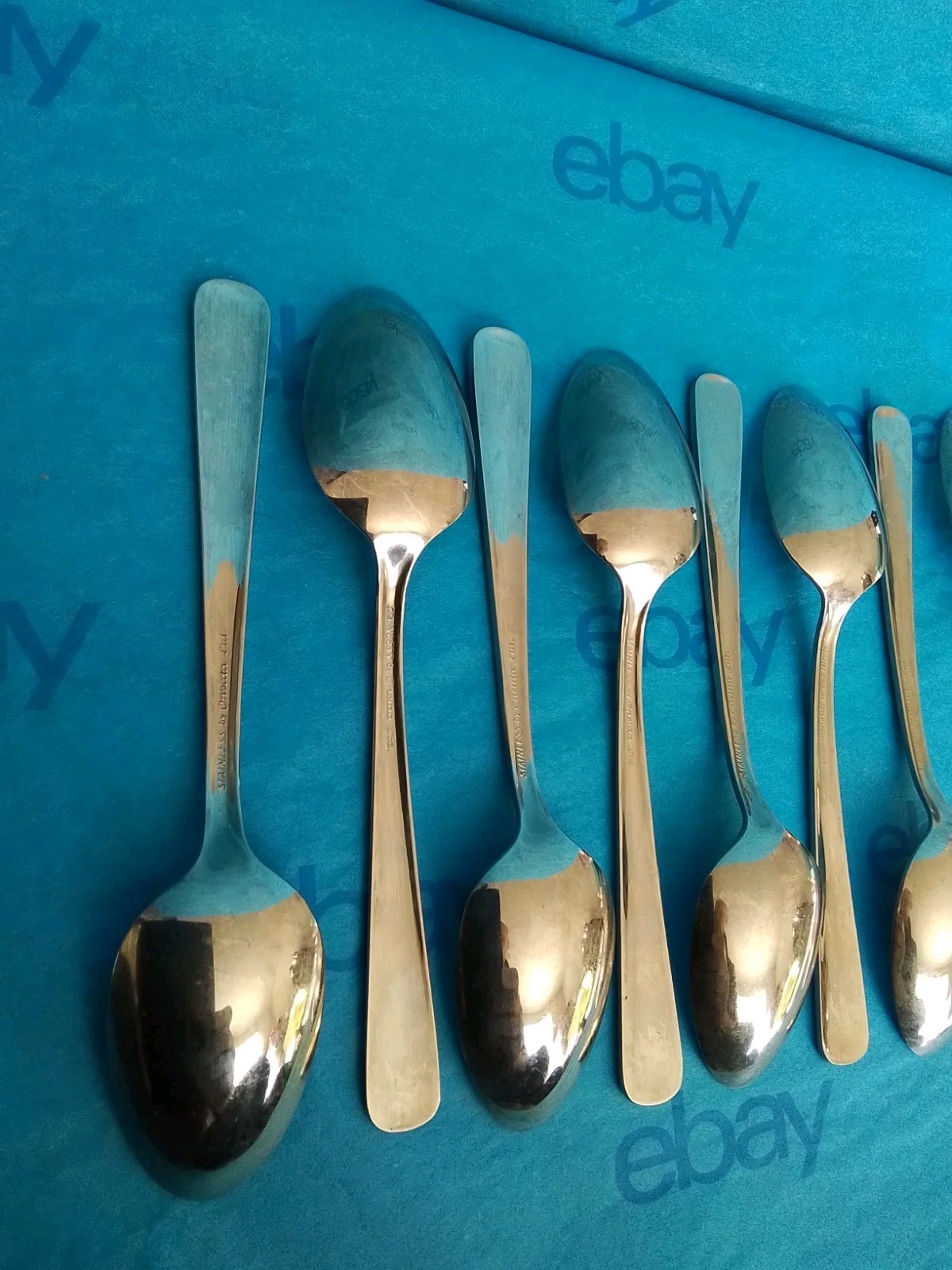 8 Oneida Oceanic Stainless Flatware Teaspoons, Glossy, Vintage, VGUC