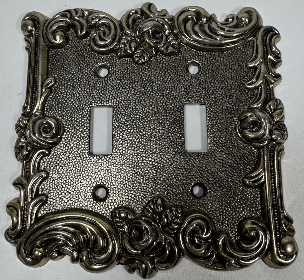 American Tack & Hardware #N60TTA Ornate Metal Plate Cover Double Switch Vintage