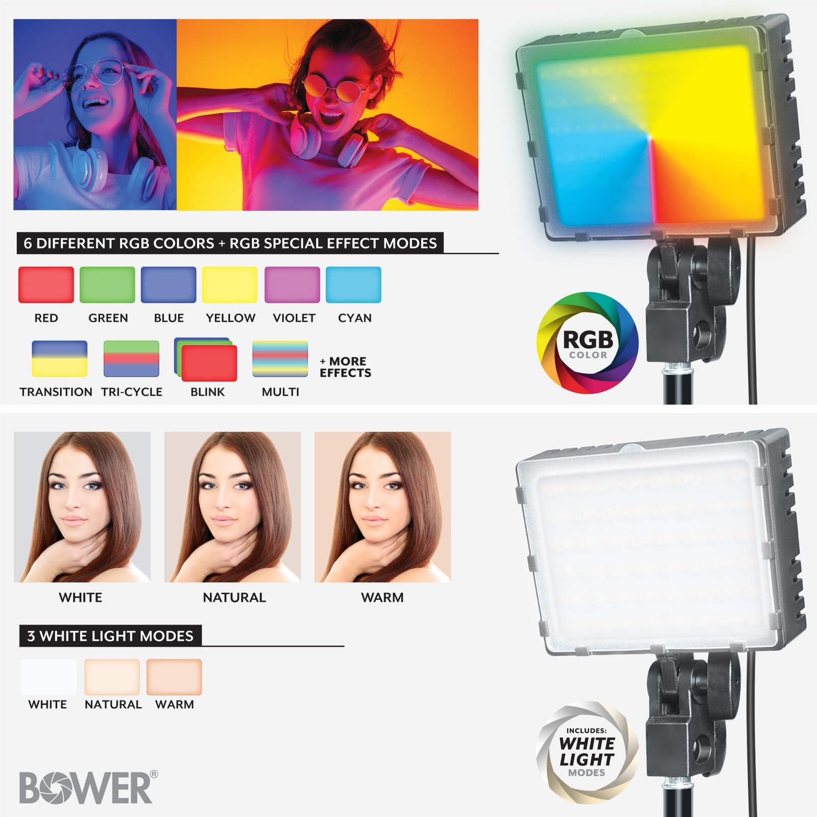 2-Pack Dimmable USB LED Video Light with Adjustable 21-46" Tripod Stand, 2-Pa...