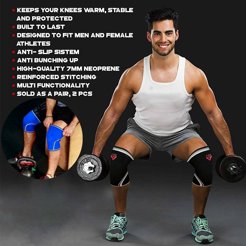 Pair 7mm Knee Compresion Sleeves Support Guard Brace Weightlifting Powerlifting