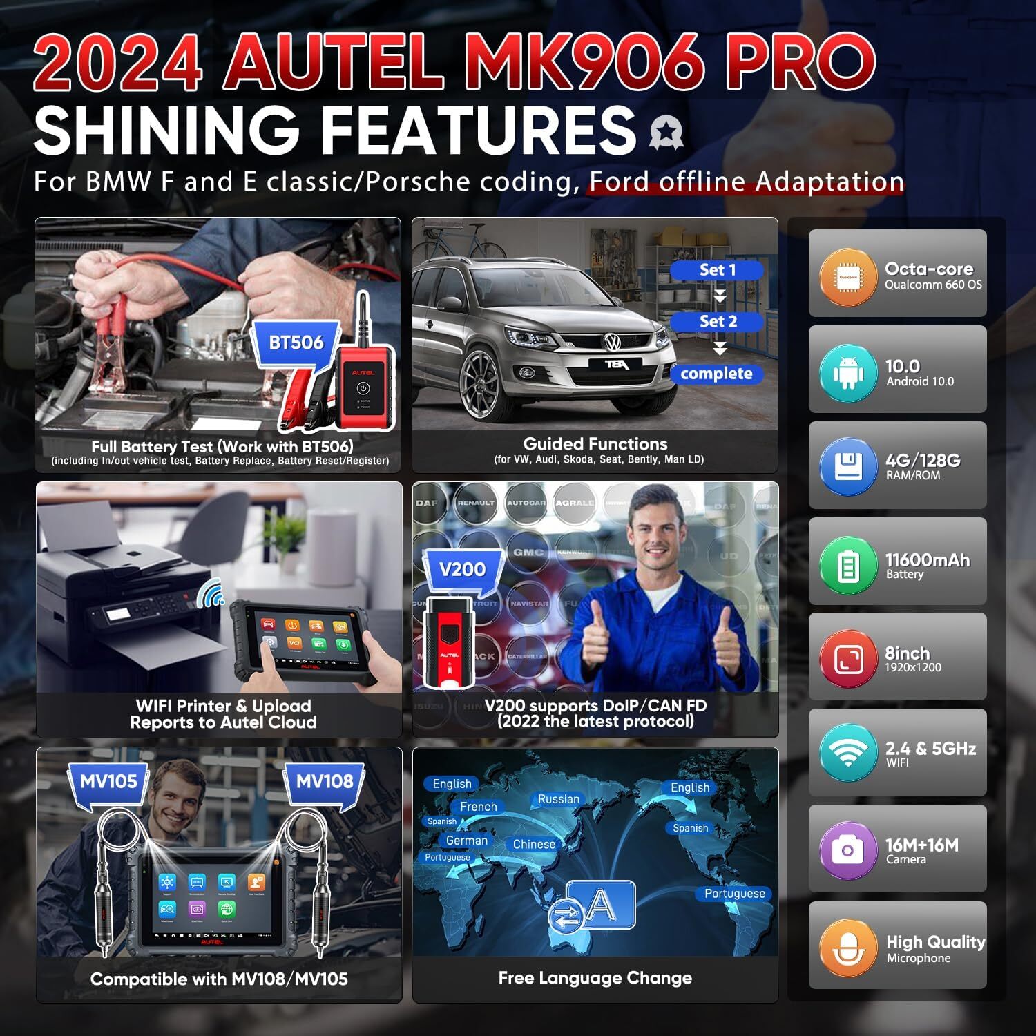 2024 Newest Autel MaxiSys MK906 Pro MS906 PRO Coding Car Diagnostic Scanner Tool